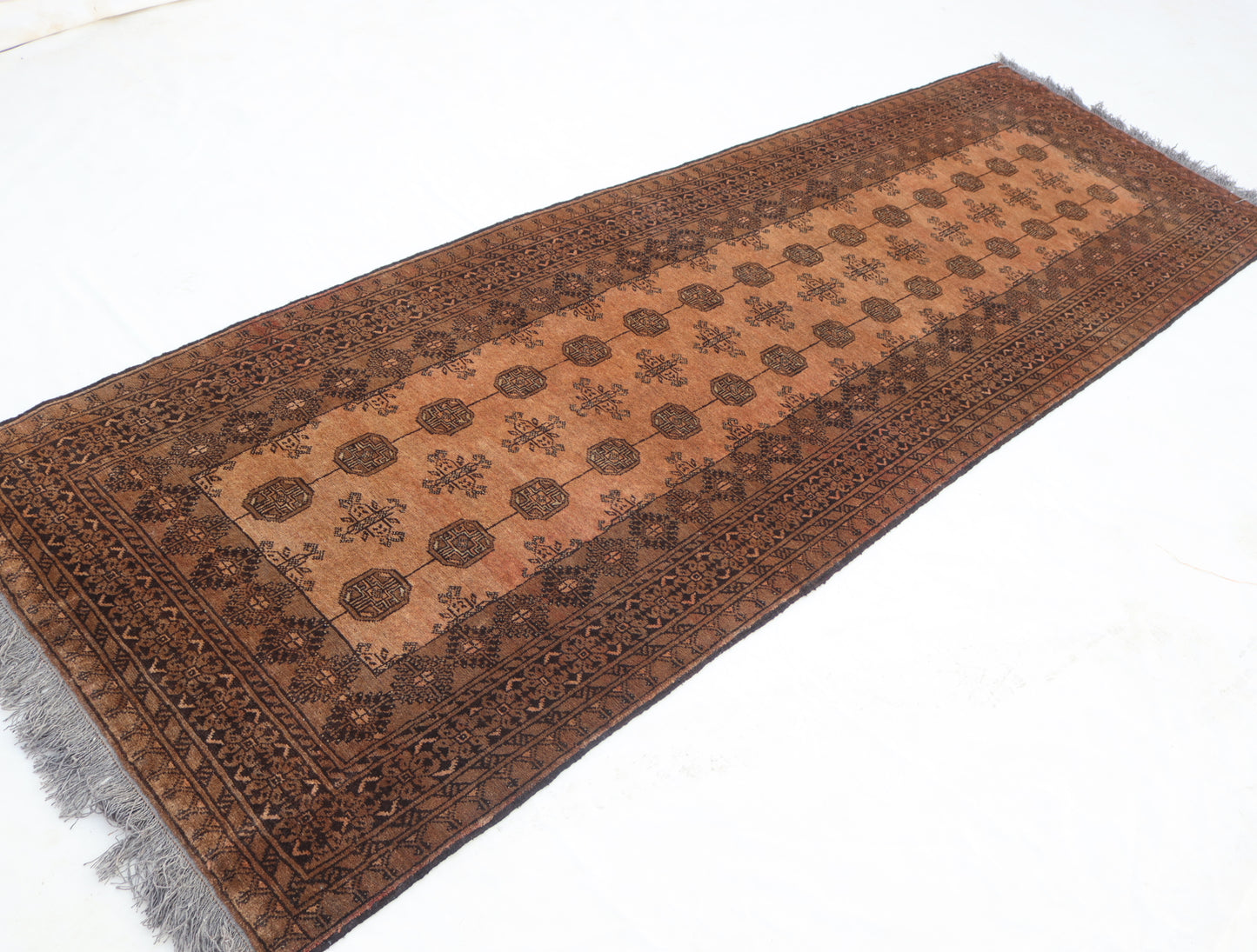 3x9 ft Terracotta Antique Rug 9 ft Runner Rug, Turkmen Handmade old Wool Rug, Hallway Runner