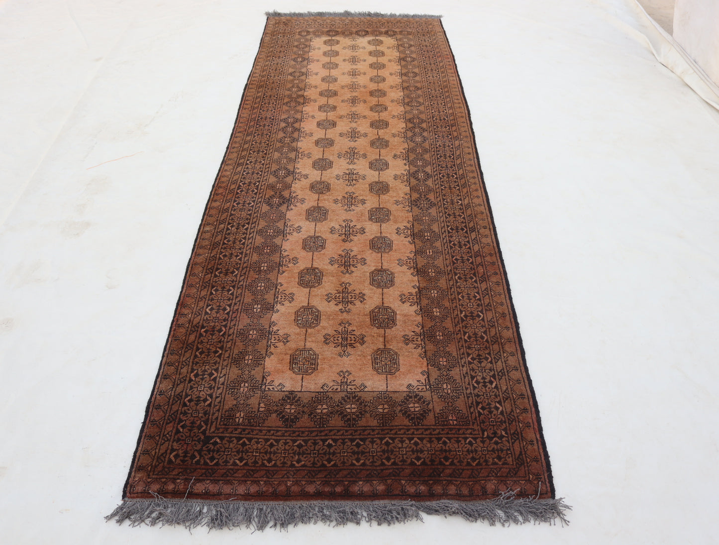 3x9 ft Terracotta Antique Rug 9 ft Runner Rug, Turkmen Handmade old Wool Rug, Hallway Runner