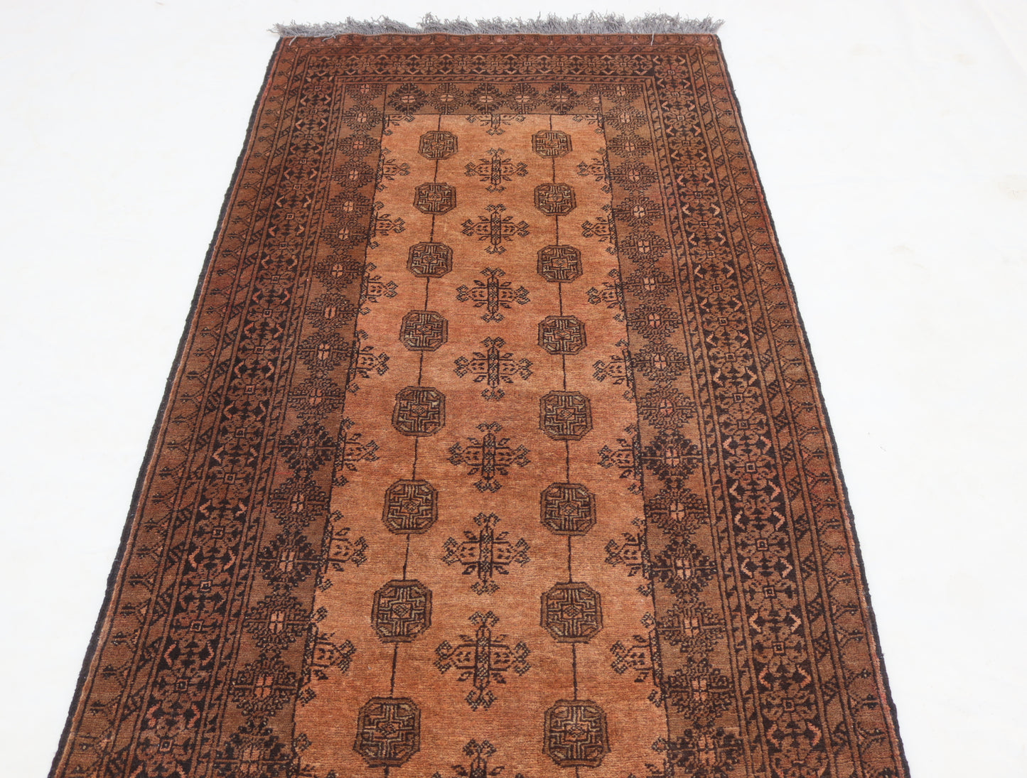 3x9 ft Terracotta Antique Rug 9 ft Runner Rug, Turkmen Handmade old Wool Rug, Hallway Runner