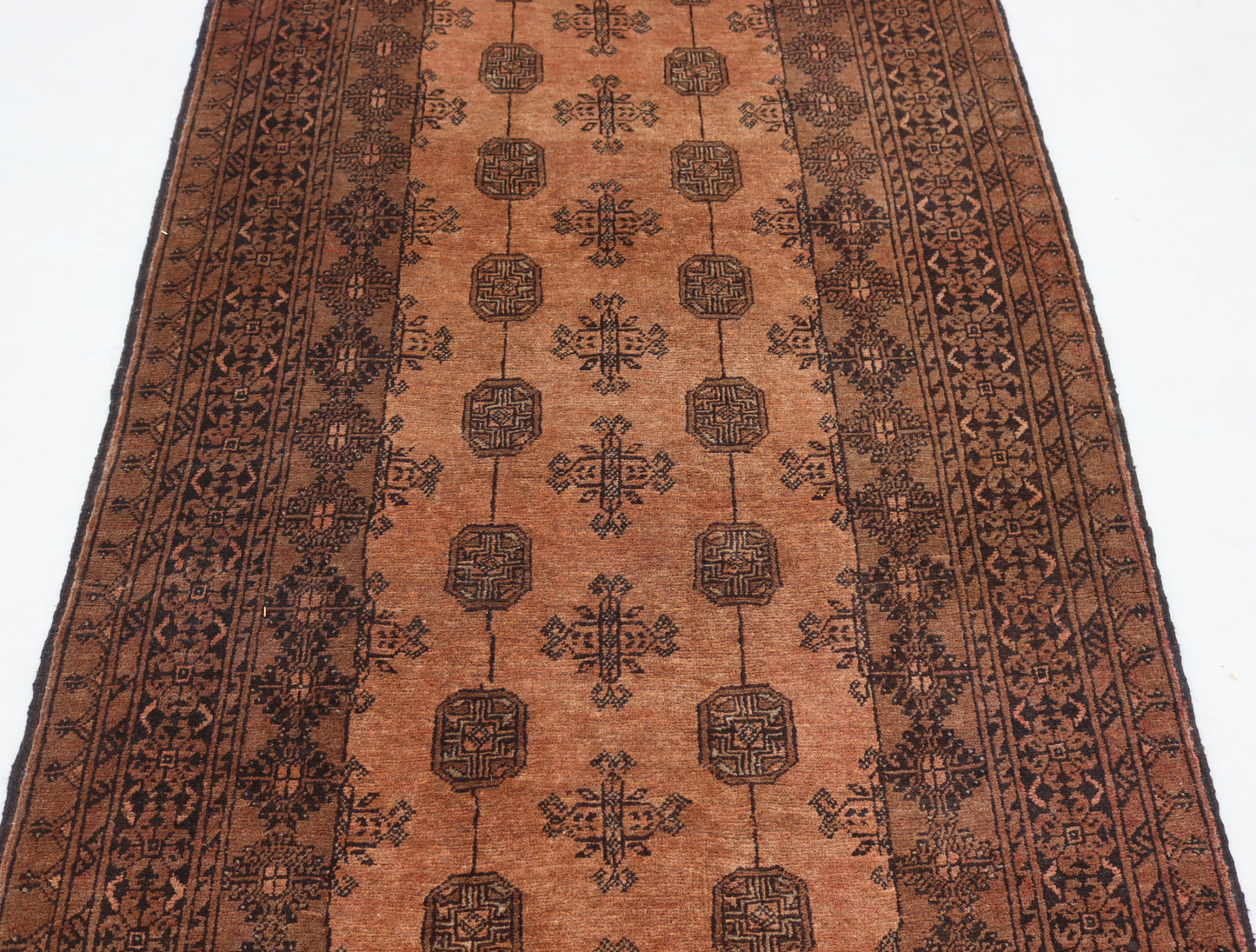 3x9 ft Terracotta Antique Rug 9 ft Runner Rug, Turkmen Handmade old Wool Rug, Hallway Runner