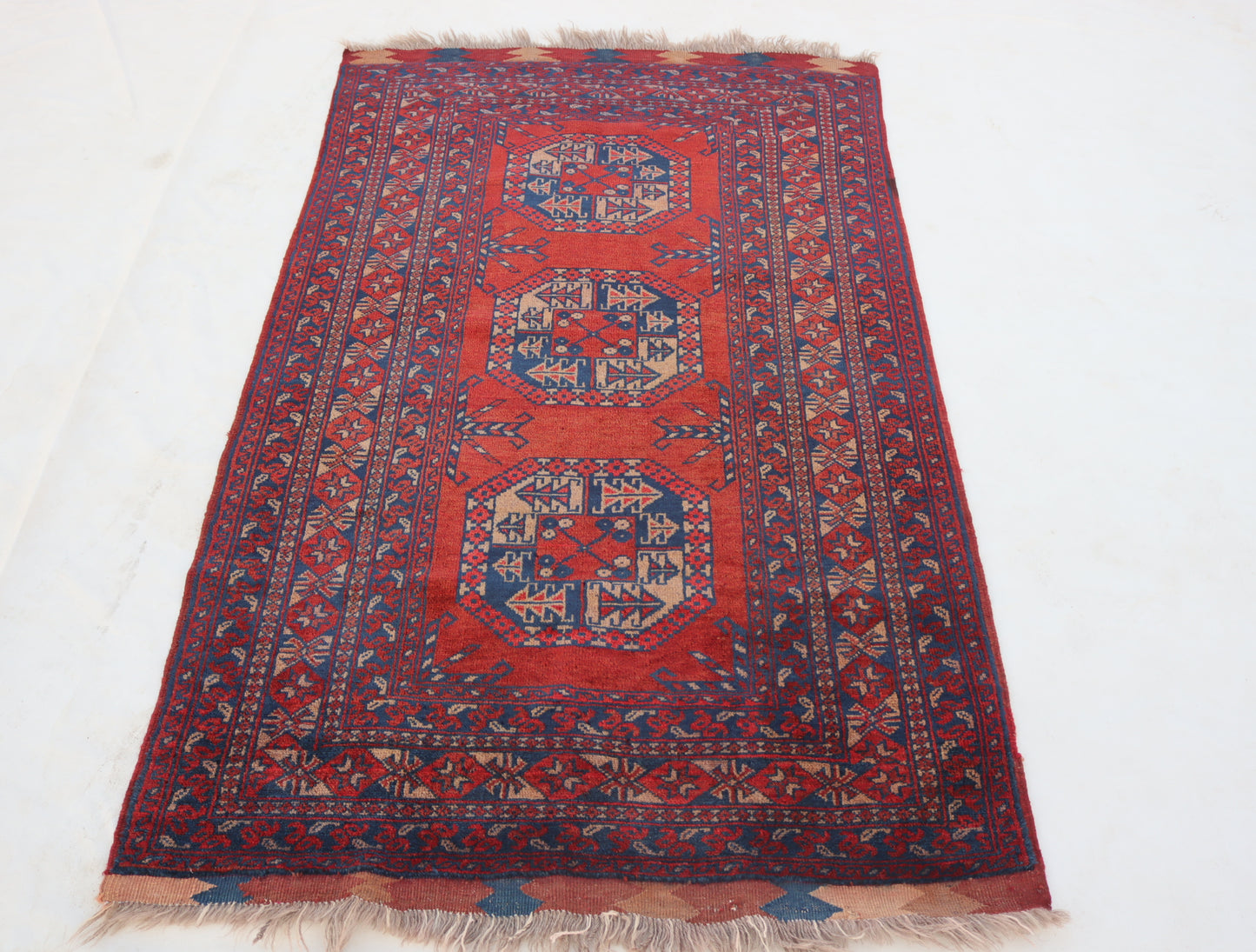 3x5 ft Small Antique Turkmen Tribal Ersari Rug ,High Pile Wool Area Rug, Collectors Piece Vintage Afghan Oriental Rug, Kitchen, Entry way Rug