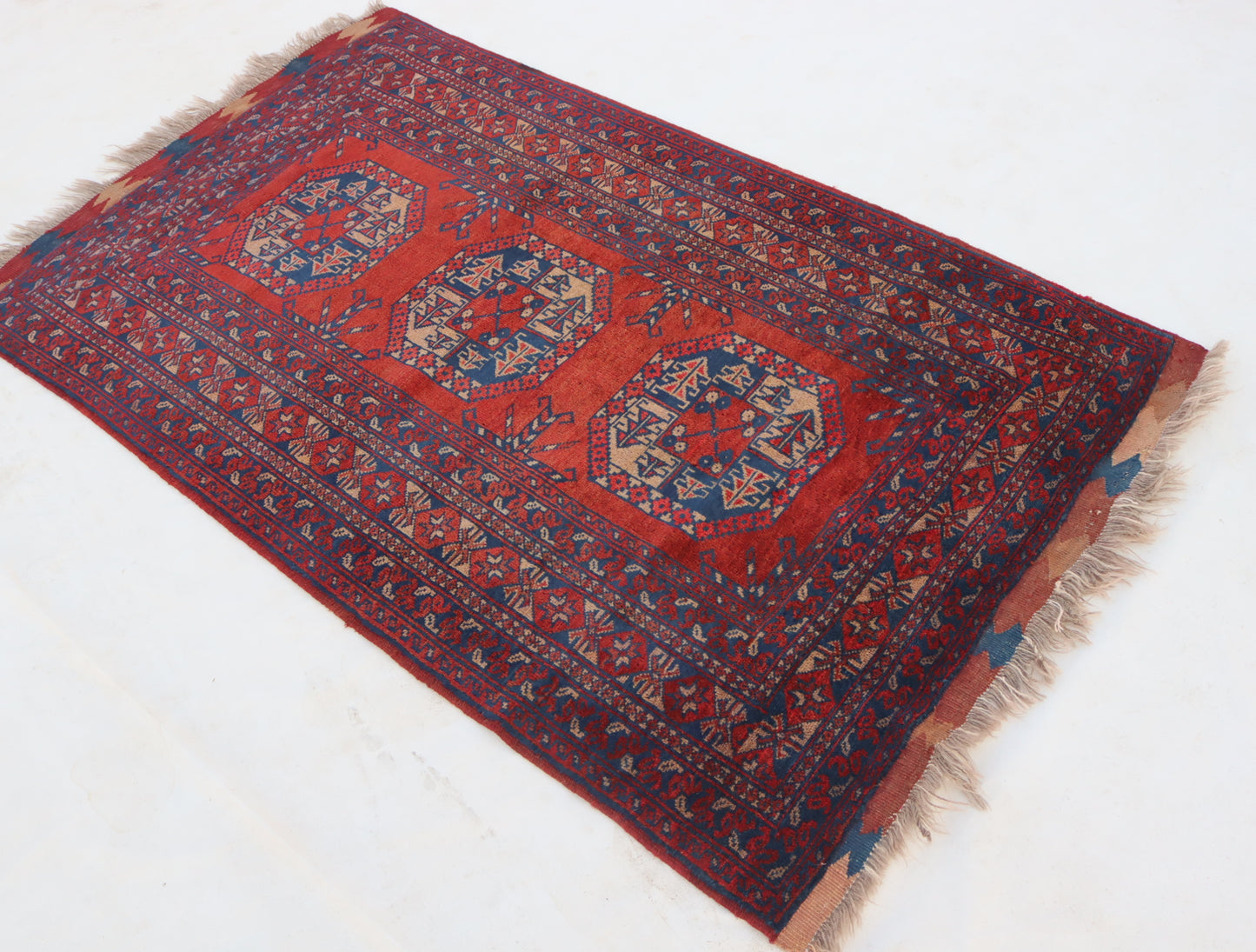 3x5 ft Small Antique Turkmen Tribal Ersari Rug ,High Pile Wool Area Rug, Collectors Piece Vintage Afghan Oriental Rug, Kitchen, Entry way Rug