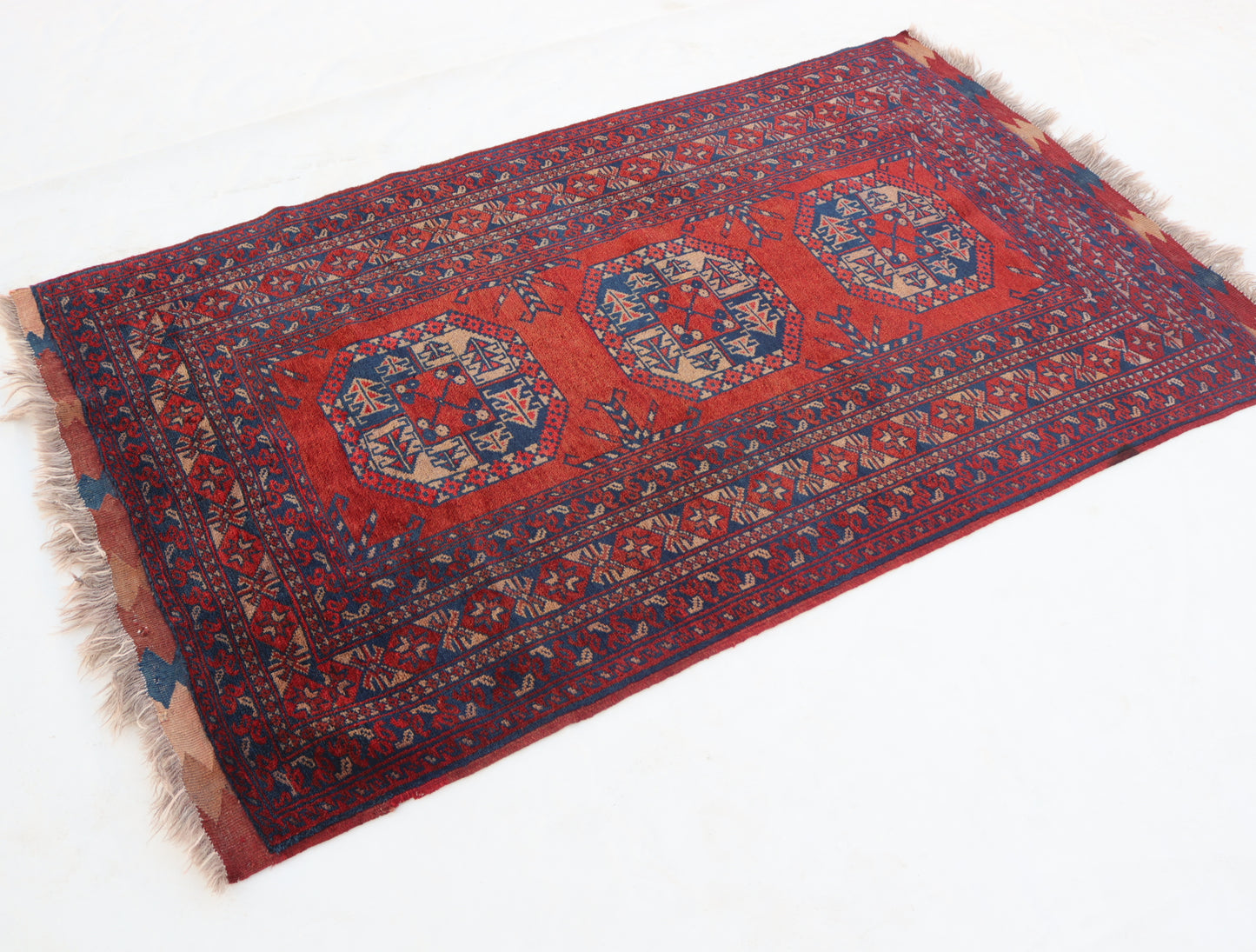 3x5 ft Small Antique Turkmen Tribal Ersari Rug ,High Pile Wool Area Rug, Collectors Piece Vintage Afghan Oriental Rug, Kitchen, Entry way Rug