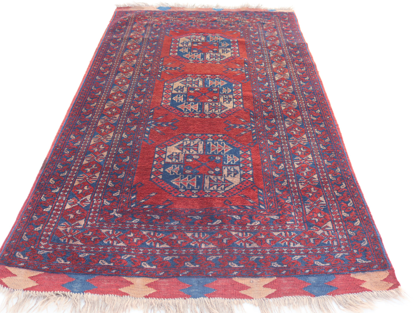 3x5 ft Small Antique Turkmen Tribal Ersari Rug ,High Pile Wool Area Rug, Collectors Piece Vintage Afghan Oriental Rug, Kitchen, Entry way Rug