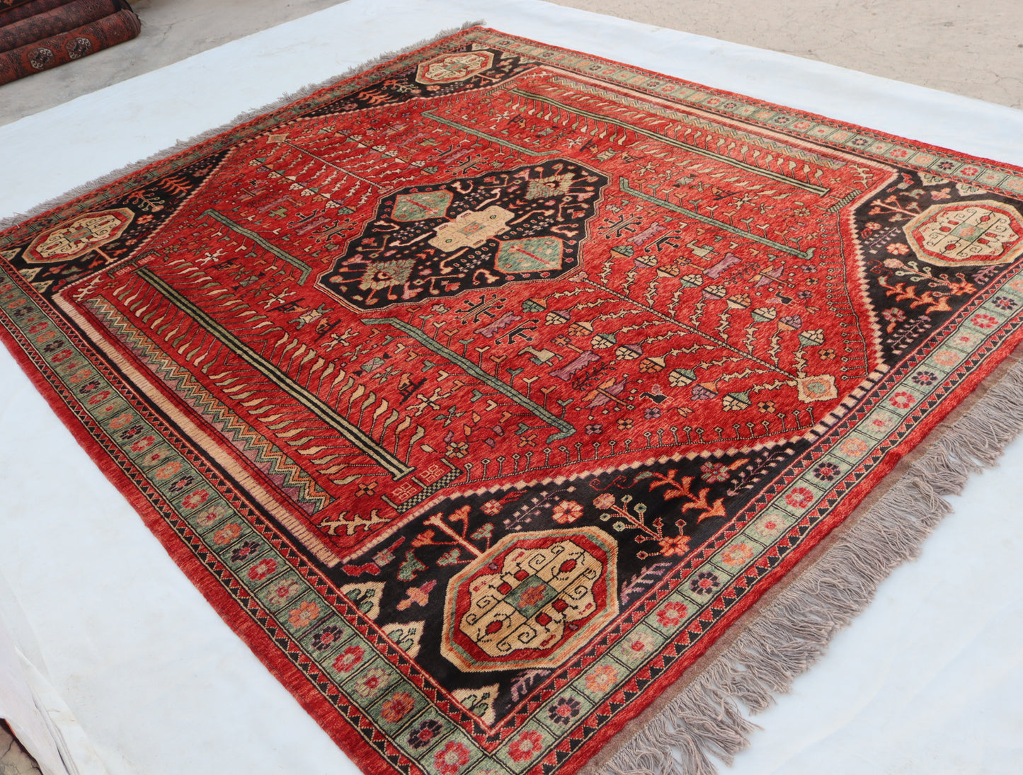 9x10 ft Afghan Oriental Caucasian design Geometric Rug , Turkmen Handmade Wool Area Rug, for Bedroom, Living Room, Bohemian Rug