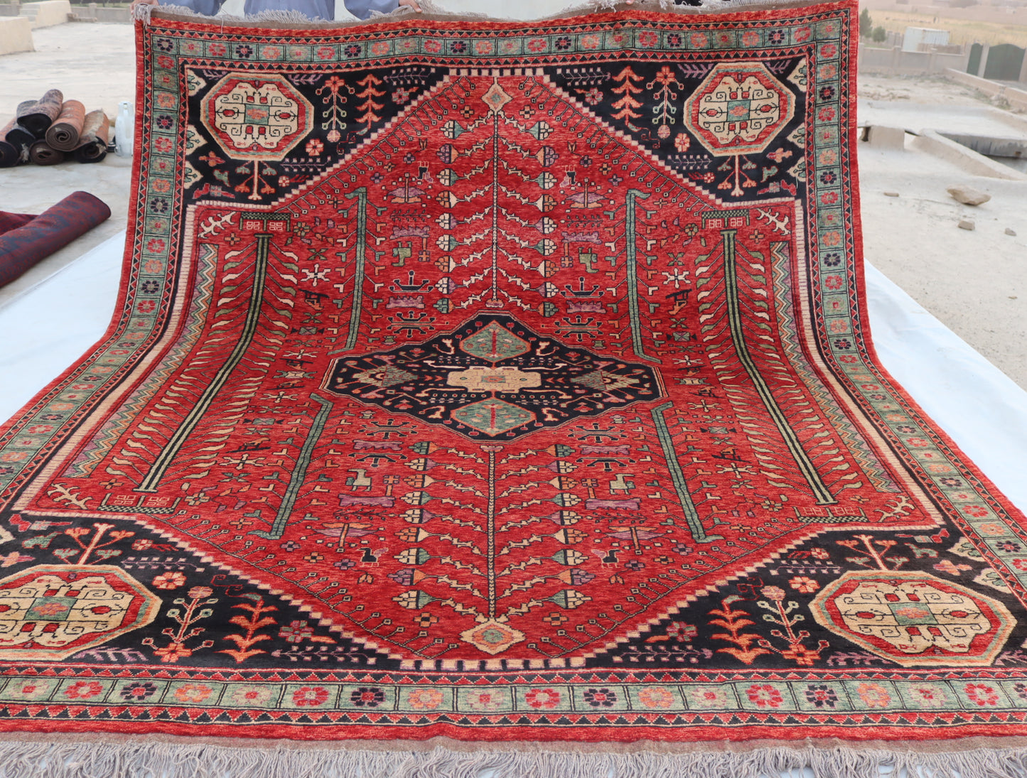 9x10 ft Afghan Oriental Caucasian design Geometric Rug , Turkmen Handmade Wool Area Rug, for Bedroom, Living Room, Bohemian Rug