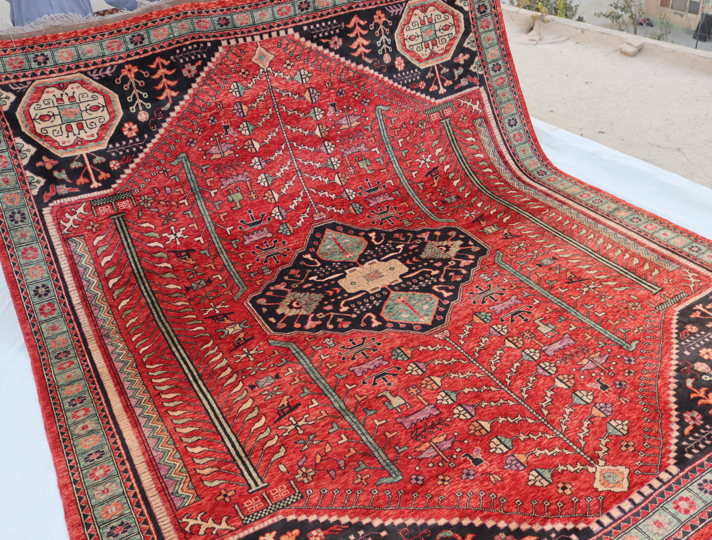 9x10 ft Afghan Oriental Caucasian design Geometric Rug , Turkmen Handmade Wool Area Rug, for Bedroom, Living Room, Bohemian Rug