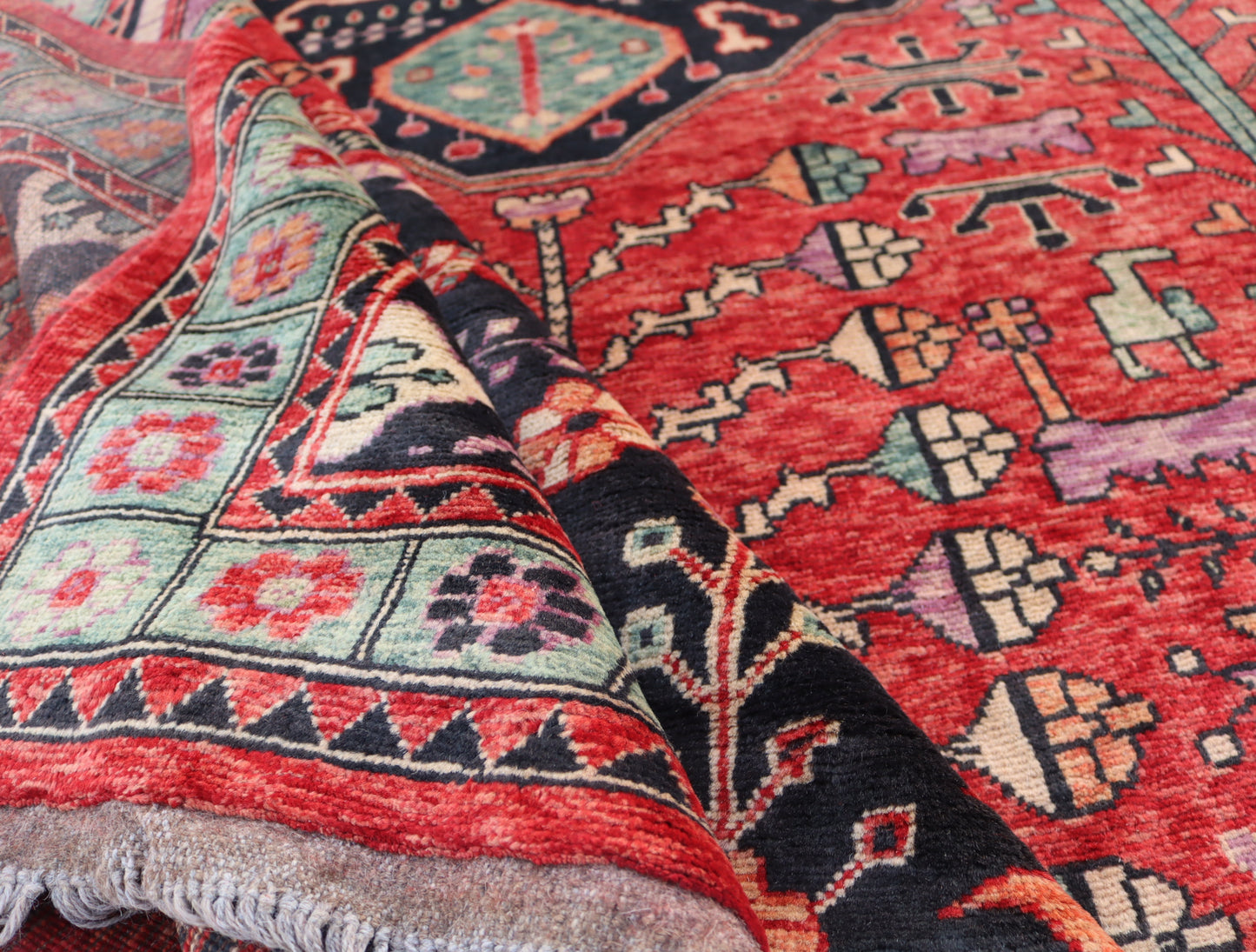 9x10 ft Afghan Oriental Caucasian design Geometric Rug , Turkmen Handmade Wool Area Rug, for Bedroom, Living Room, Bohemian Rug