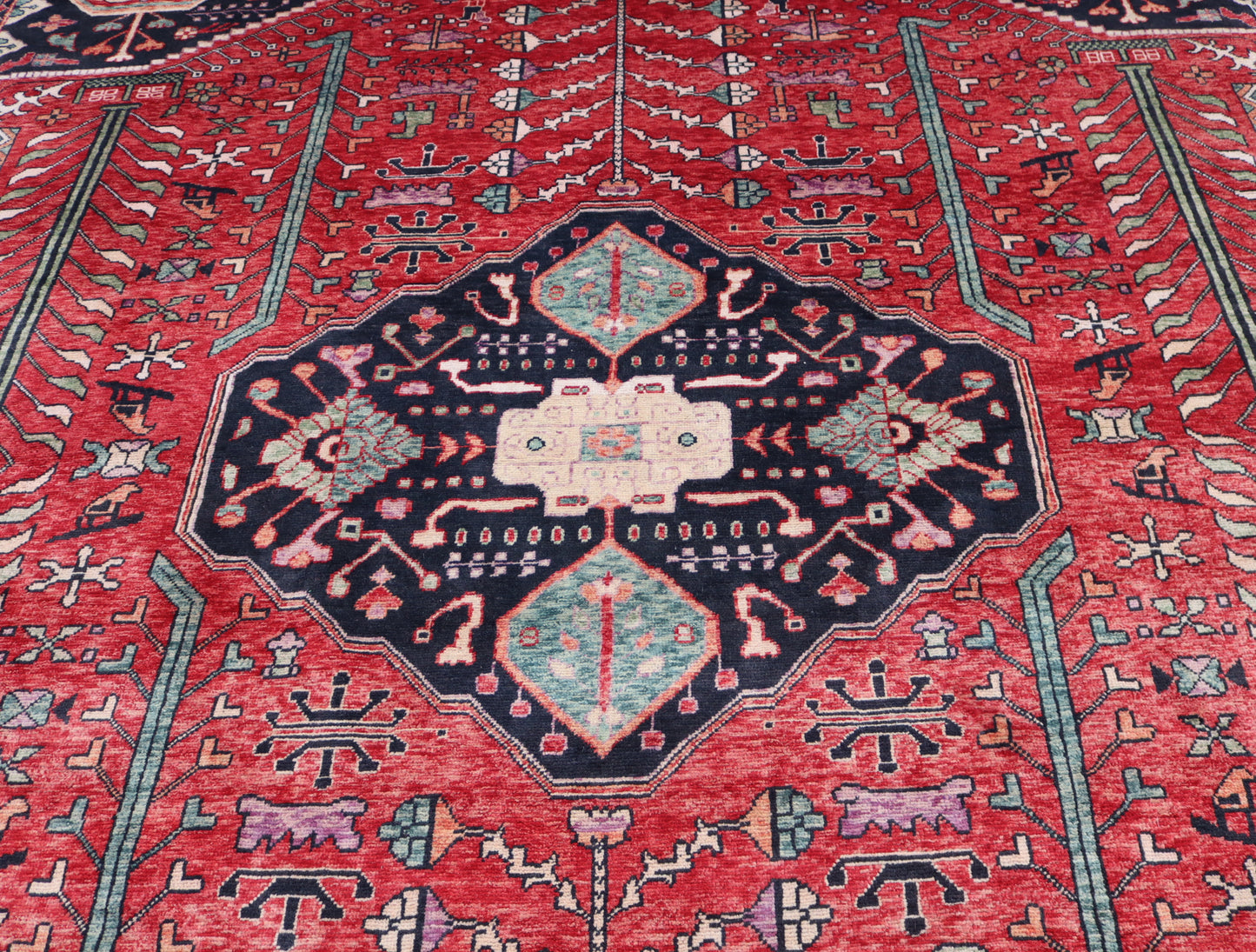 9x10 ft Afghan Oriental Caucasian design Geometric Rug , Turkmen Handmade Wool Area Rug, for Bedroom, Living Room, Bohemian Rug
