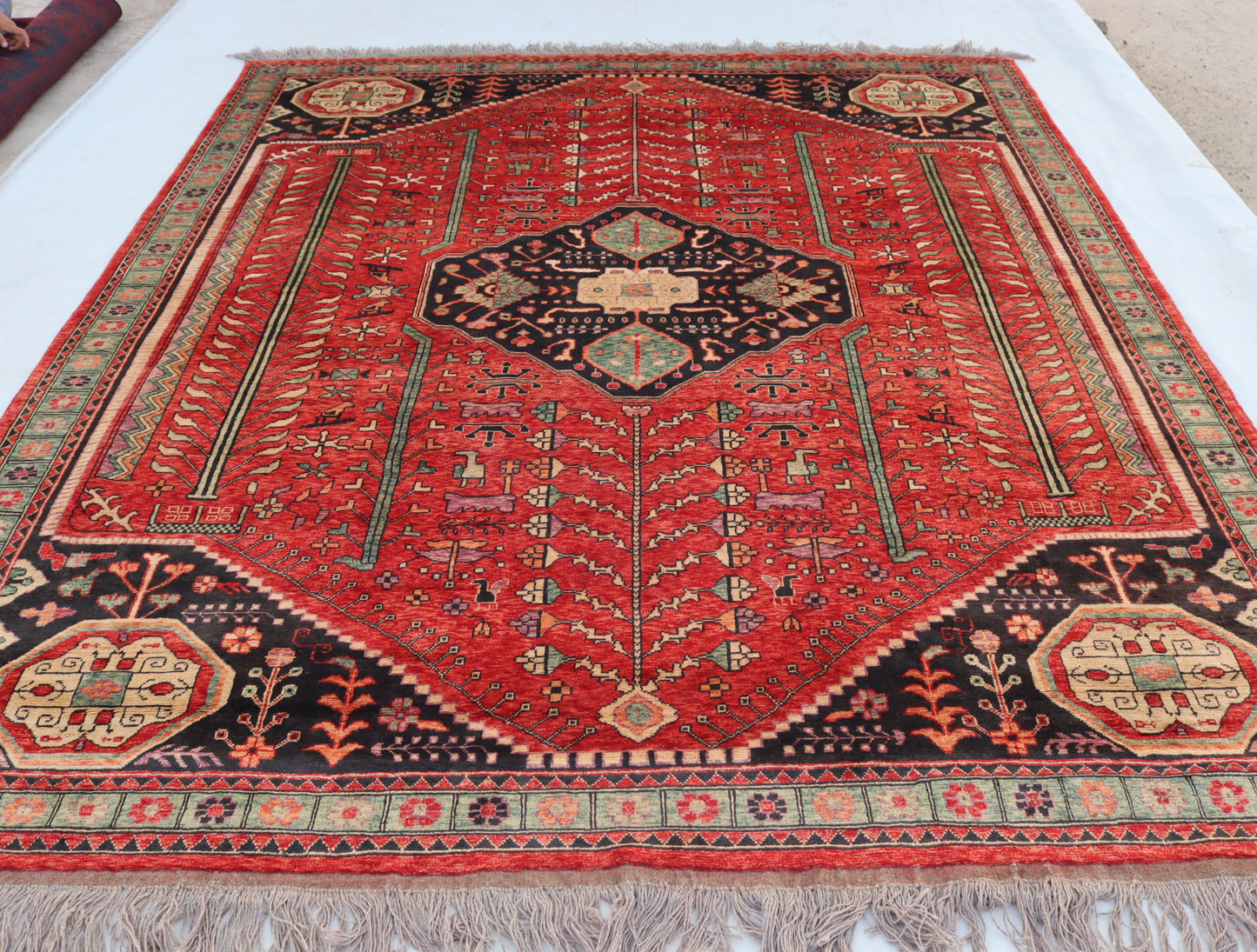 9x10 ft Afghan Oriental Caucasian design Geometric Rug , Turkmen Handmade Wool Area Rug, for Bedroom, Living Room, Bohemian Rug