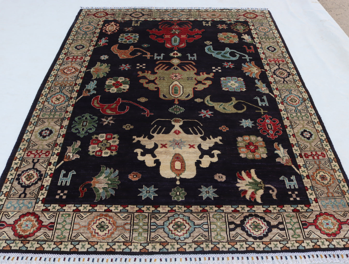 6x7 ft Navy blue Indo Oushak Rug – Hand-Knotted Wool Rug – Luxurious Moss navy blue Rug , for Living Room, Bedroom & Dining Hall