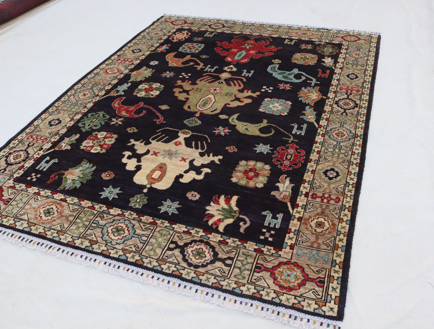 6x7 ft Navy blue Indo Oushak Rug – Hand-Knotted Wool Rug – Luxurious Moss navy blue Rug , for Living Room, Bedroom & Dining Hall