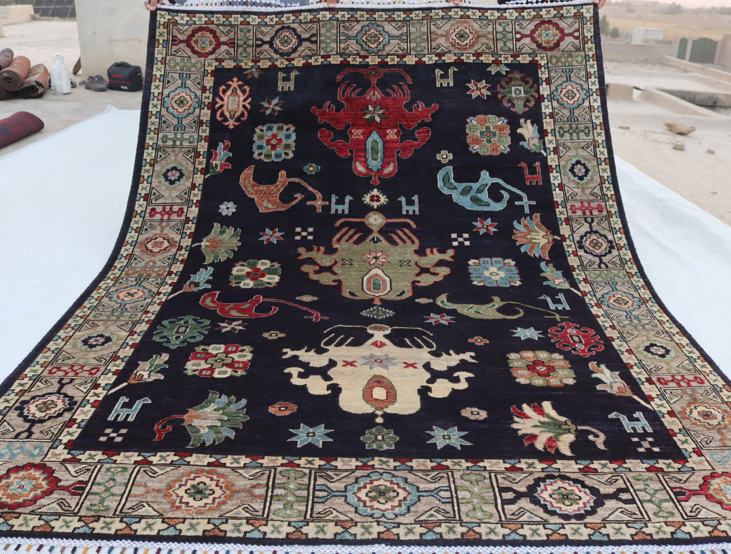 6x7 ft Navy blue Indo Oushak Rug – Hand-Knotted Wool Rug – Luxurious Moss navy blue Rug , for Living Room, Bedroom & Dining Hall