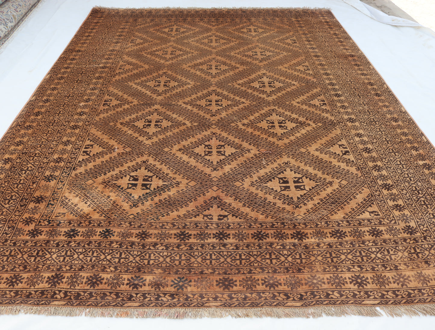 7x10 ft 1980s Antique Rug , Terracotta Afghan Handmade Rug, Turkmen Bukhara Rug, good pile Wool Faded Vintage Rug, Living Room, Bedroom Rug