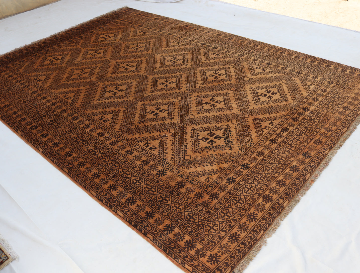 7x10 ft 1980s Antique Rug , Terracotta Afghan Handmade Rug, Turkmen Bukhara Rug, good pile Wool Faded Vintage Rug, Living Room, Bedroom Rug