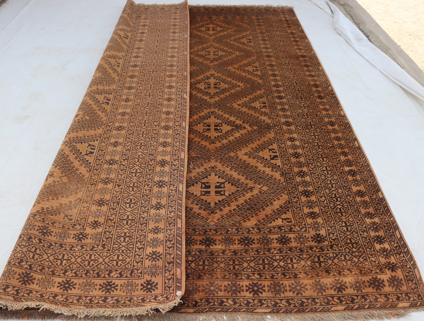 7x10 ft 1980s Antique Rug , Terracotta Afghan Handmade Rug, Turkmen Bukhara Rug, good pile Wool Faded Vintage Rug, Living Room, Bedroom Rug