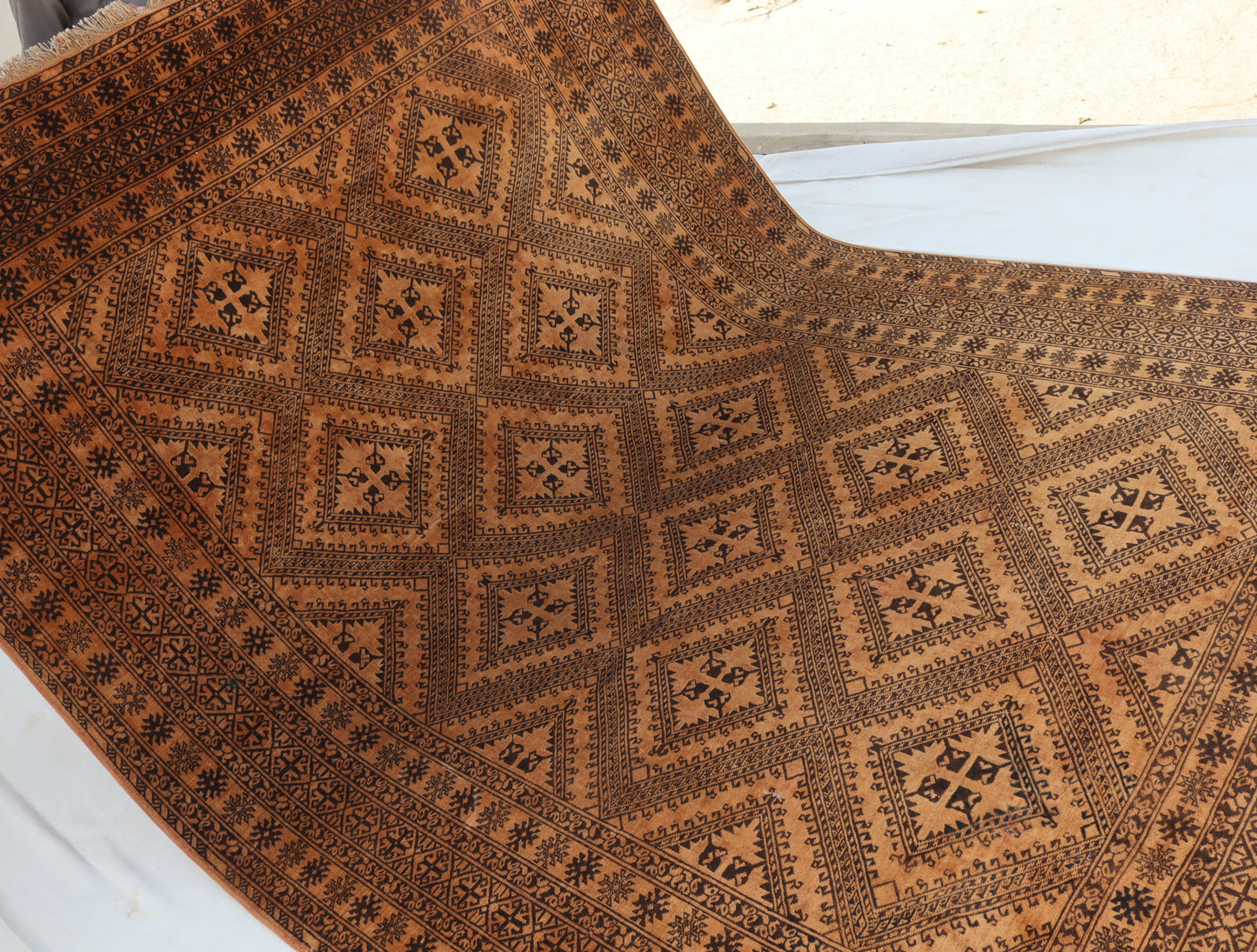 7x10 ft 1980s Antique Rug , Terracotta Afghan Handmade Rug, Turkmen Bukhara Rug, good pile Wool Faded Vintage Rug, Living Room, Bedroom Rug