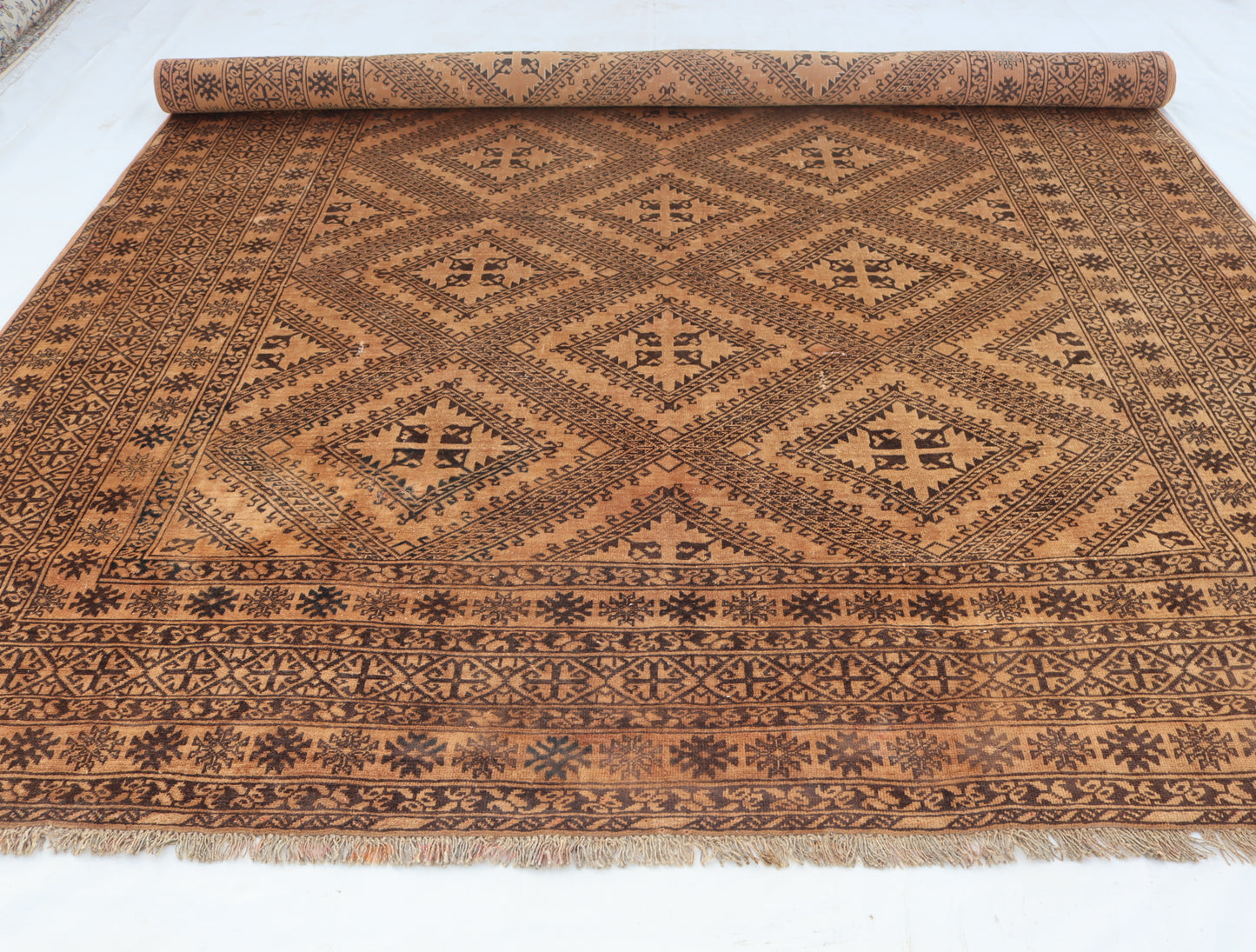 7x10 ft 1980s Antique Rug , Terracotta Afghan Handmade Rug, Turkmen Bukhara Rug, good pile Wool Faded Vintage Rug, Living Room, Bedroom Rug