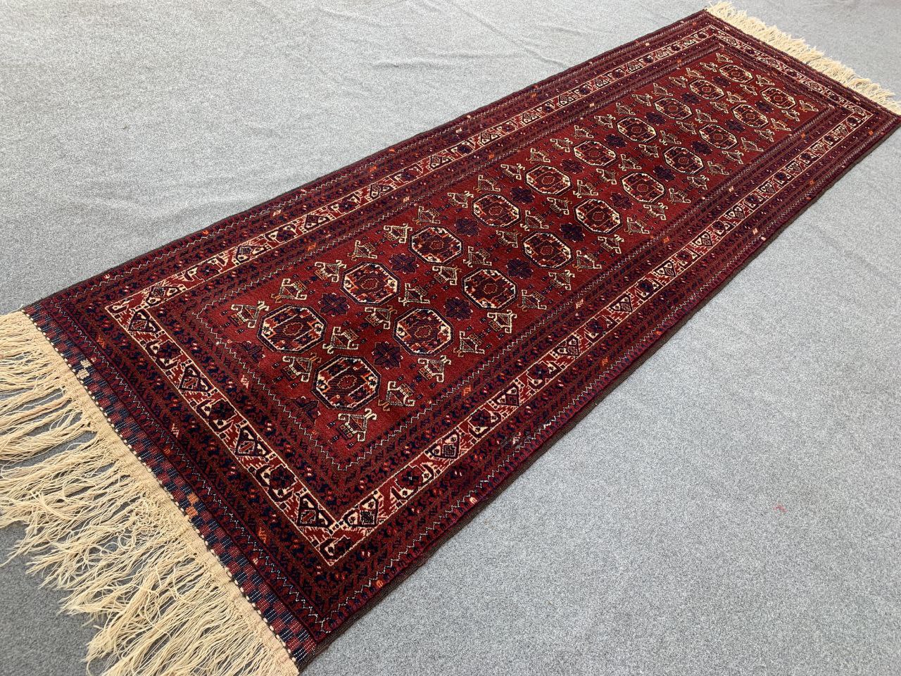 3x9 ft Afghan Handmade Vintage Kunduzi Runner Rug