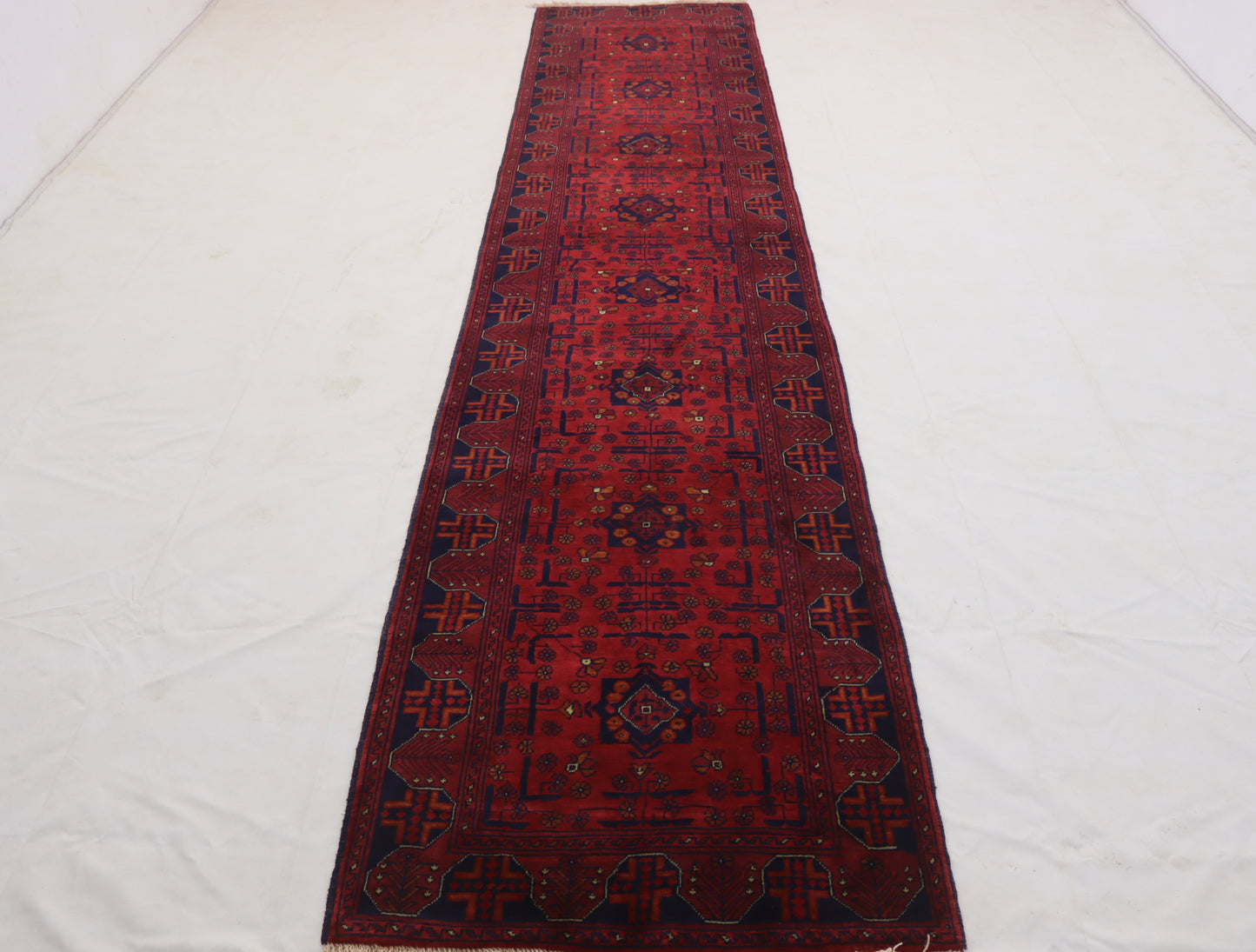 13 ft afghan handmade runner rug , bukhara red runner wool rug , hallway runner rug , stair runner rug ,