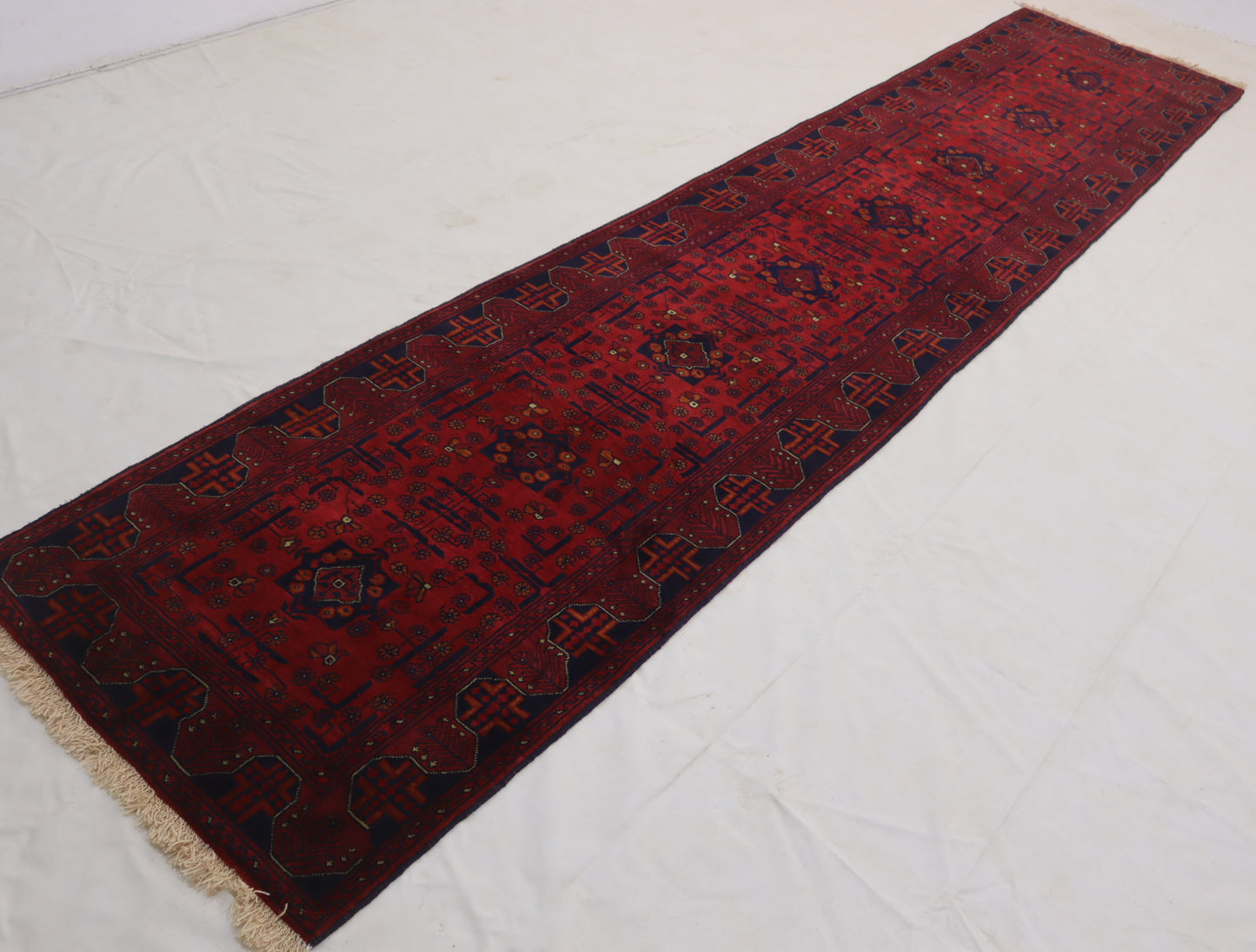 13 ft afghan handmade runner rug , bukhara red runner wool rug , hallway runner rug , stair runner rug ,