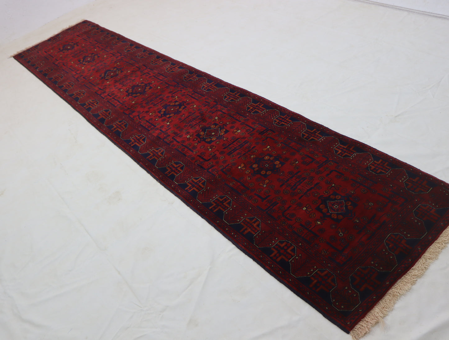 13 ft afghan handmade runner rug , bukhara red runner wool rug , hallway runner rug , stair runner rug ,