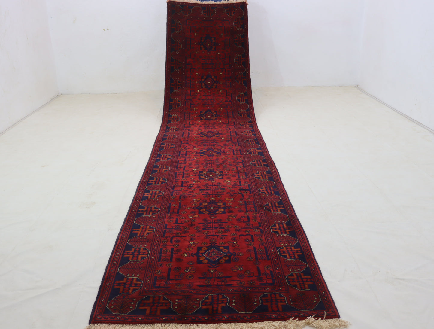 13 ft afghan handmade runner rug , bukhara red runner wool rug , hallway runner rug , stair runner rug ,