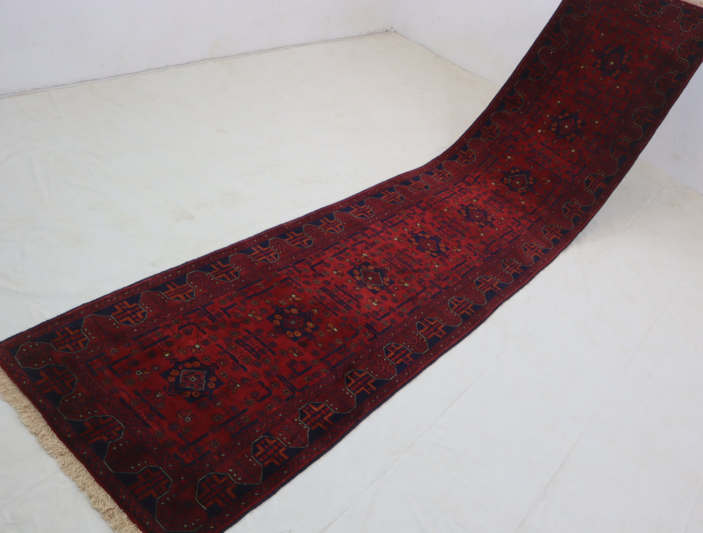 13 ft afghan handmade runner rug , bukhara red runner wool rug , hallway runner rug , stair runner rug ,