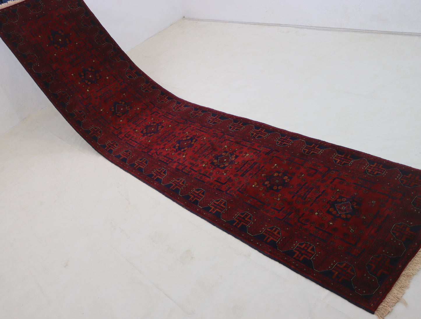 13 ft afghan handmade runner rug , bukhara red runner wool rug , hallway runner rug , stair runner rug ,