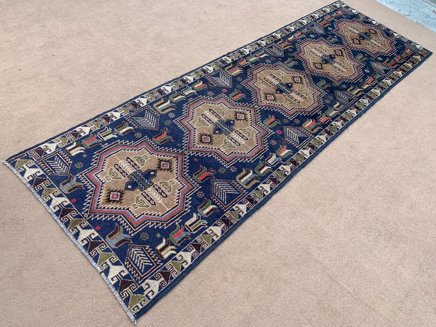 3x10 Ft Navy Blue Vintage Runner Rug,