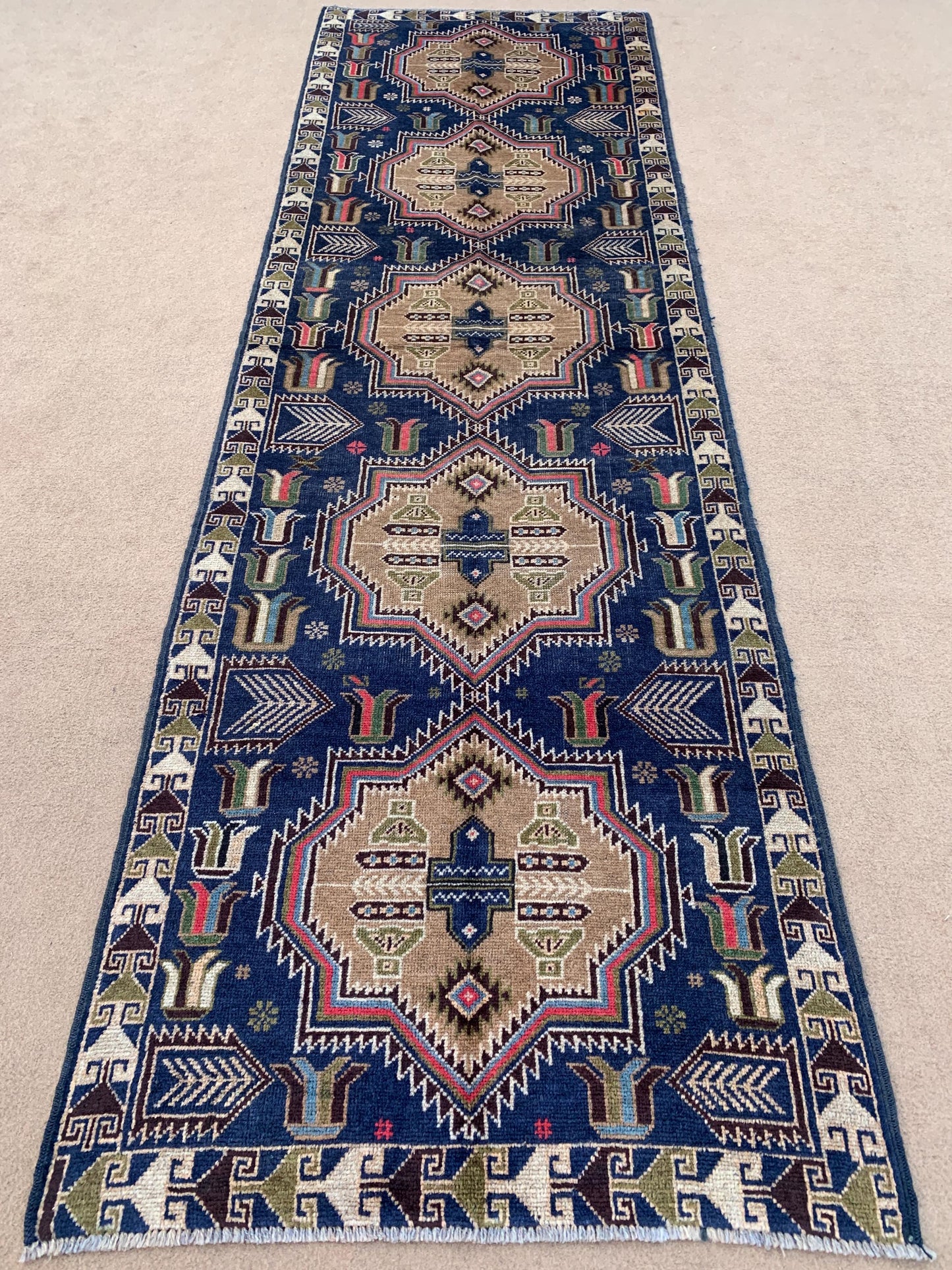 3x10 Ft Navy Blue Vintage Runner Rug,