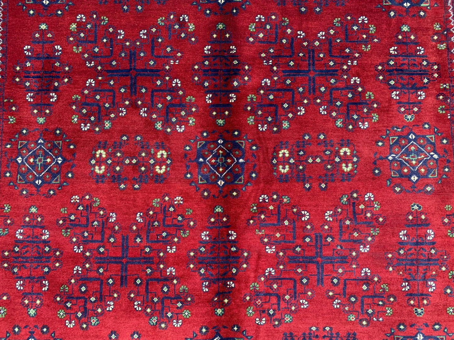 Red Blue Afghan Bukhara Rug 6x9 ft Handmade Turkmen Wool Rug