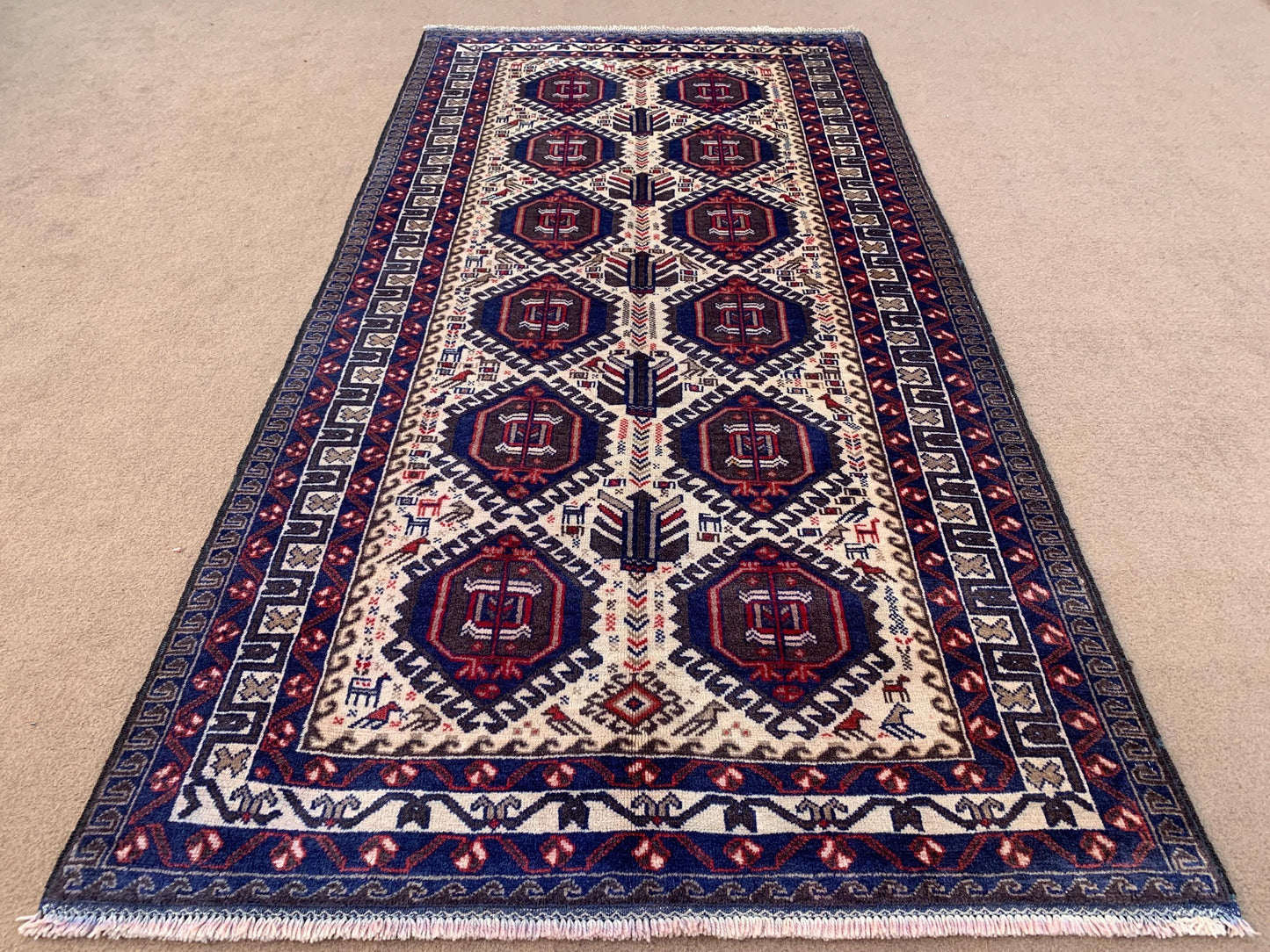 4x7 ft Handmade Baluchi Runner Rug