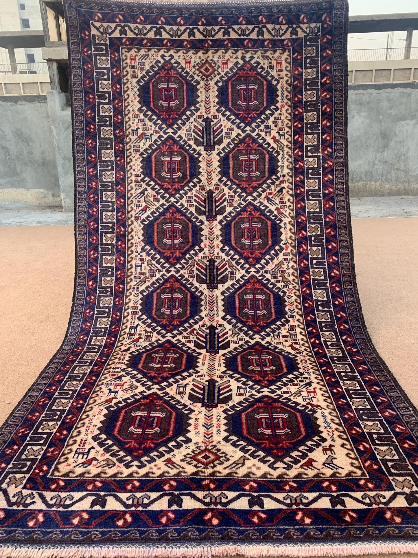 4x7 ft Handmade Baluchi Runner Rug