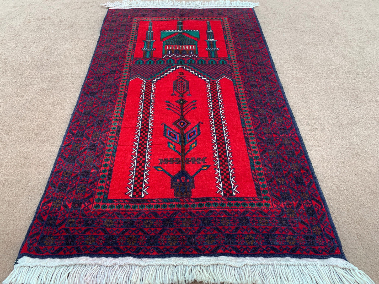 Red Vintage Prayer Rug 3x5 ft Handmade Afghan Prayer Antique Herati Baluchi Rug