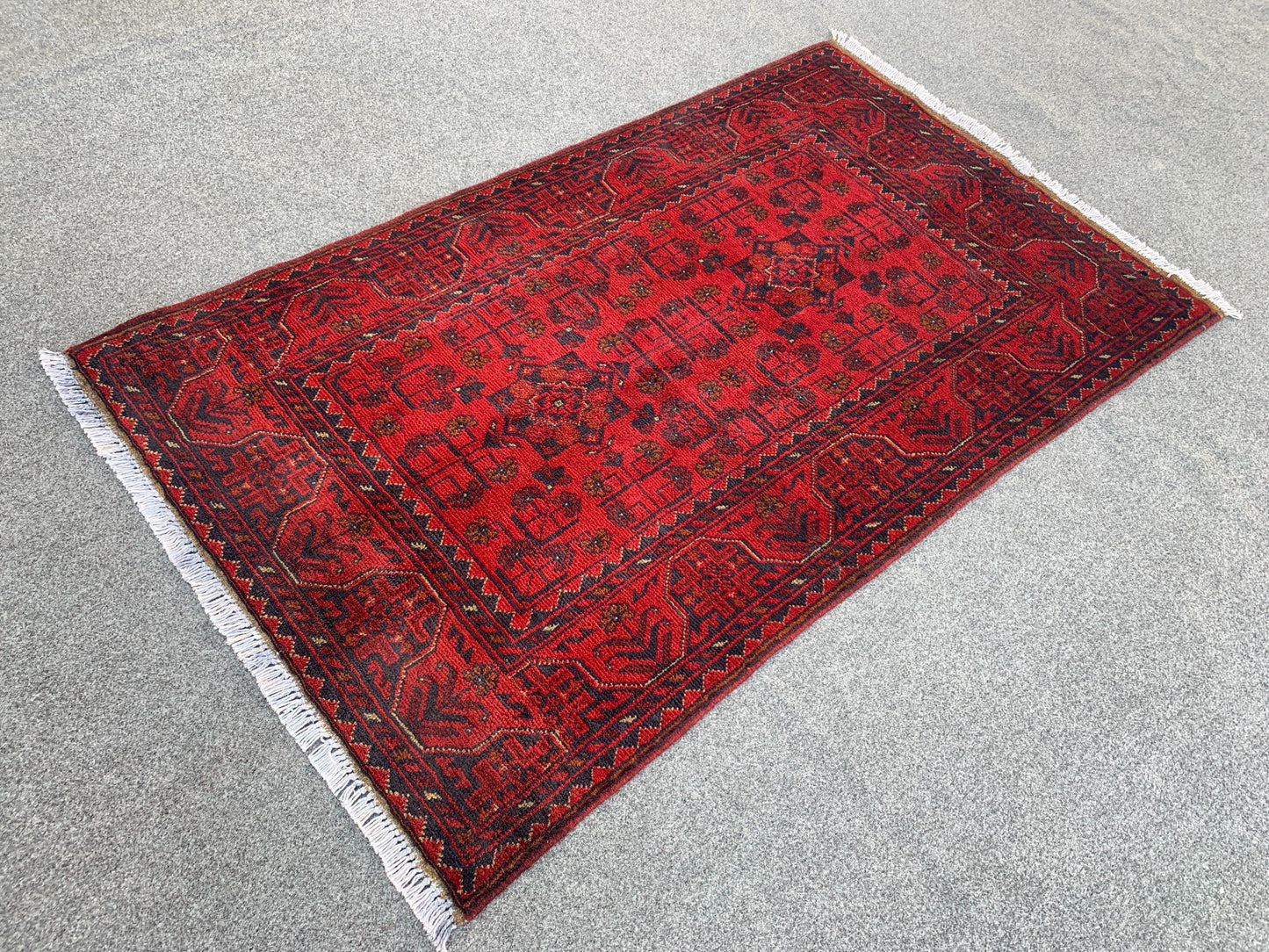 3x4 ft Red Bukhara Rug Handmade Afghan Wool Rug,