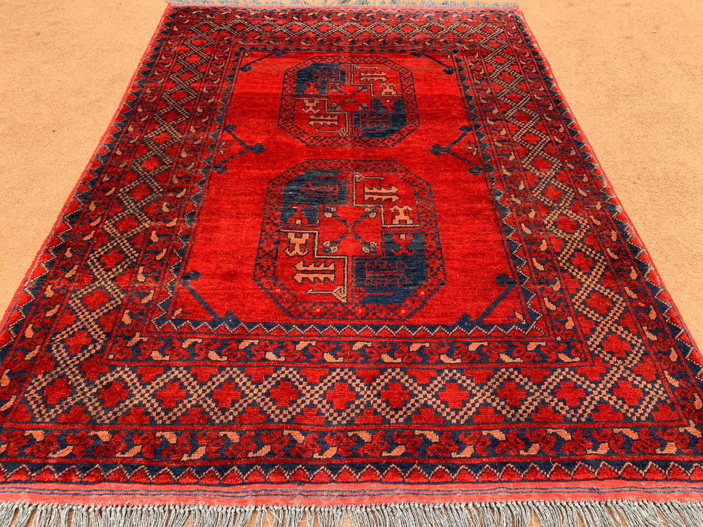 3x5 ft Red Vintage Rug Turkmen Tekke Rug