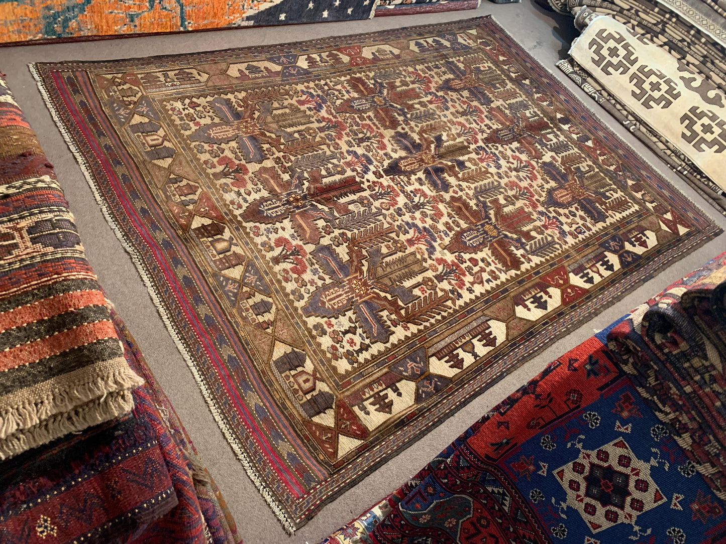 Vintage Barjasta Rug 7x10 ft Handmade Afghan Herati Barjasta Kilim Rug