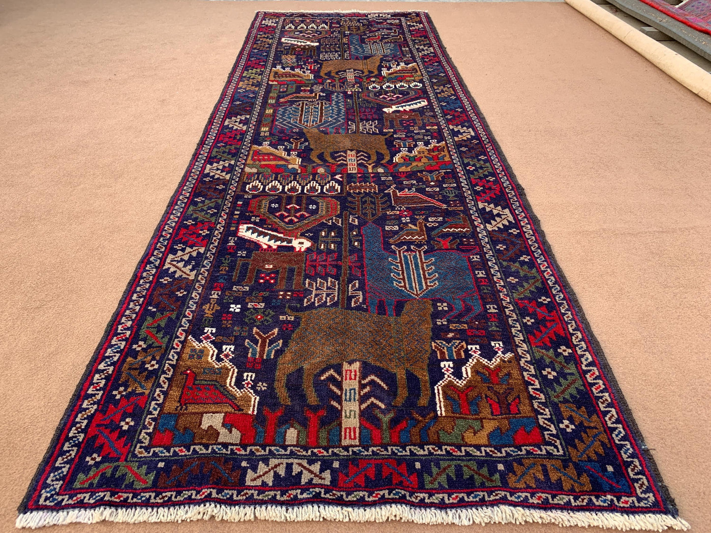 3x10 Ft Vintage Pictorial Runner Rug Handmade Afghan Baluchi Rug