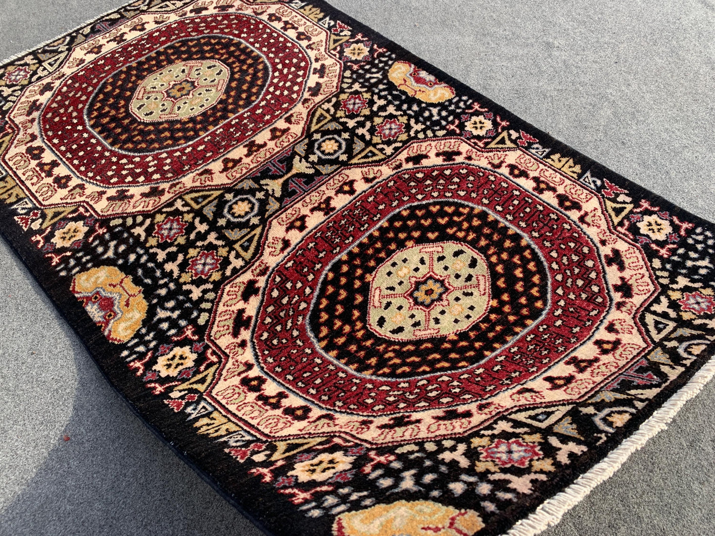Black Chobi Rug 3x5 ft Handmade Afghan Rug Ersari design Rug, Oriental Wool Area Rug Natural dyes Rug, Bedroom Rug Kitchen Rug Entryway Rug.