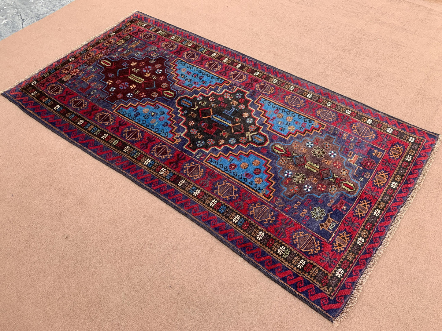 4x6 ft Pictorial Geometric Vintage Baluchi Rug