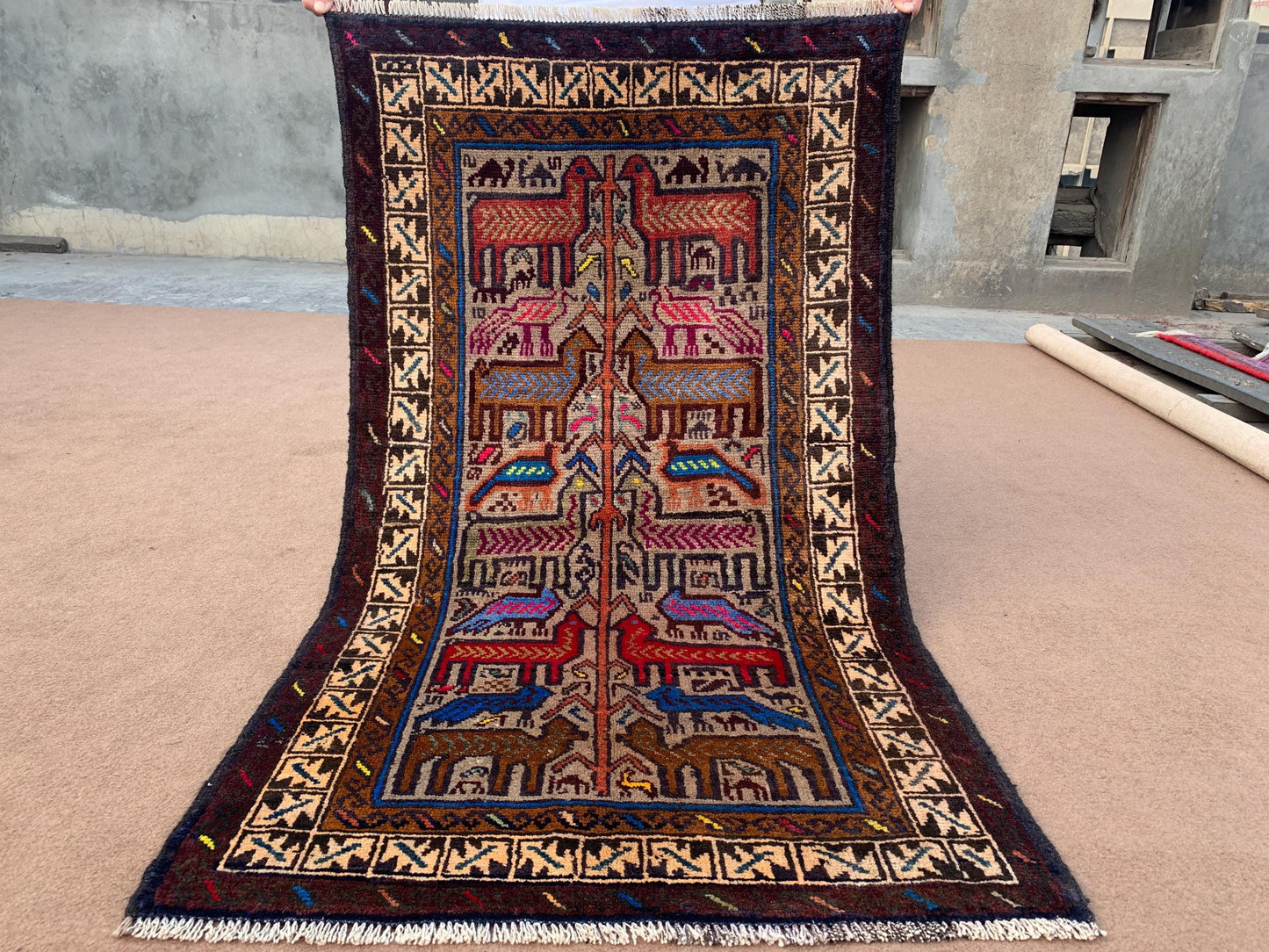 Pictorial Animal Birds Rug 3x5 Afghan Handmade Rug,