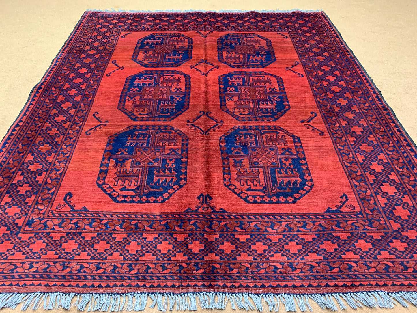 Vintage Rug 5x6 ft Handmade Antique Ersari design Khal Muhammadi Rug,