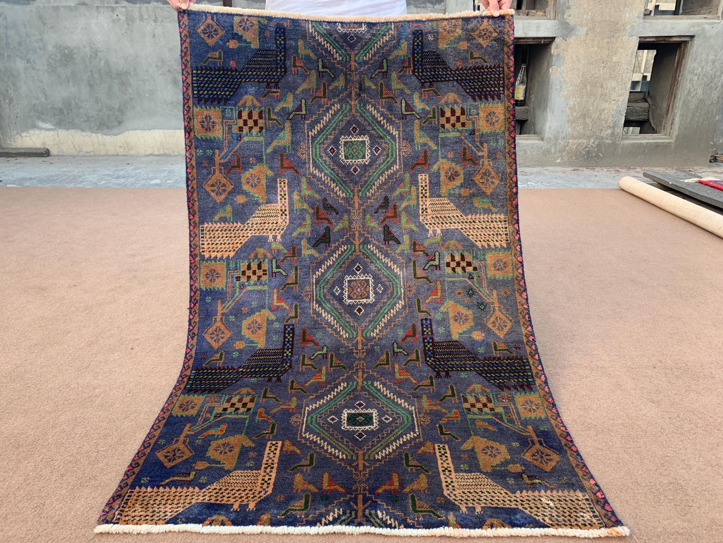 Pictorial Vintage Rug 3x4 ft Peacock Birds design Rug,