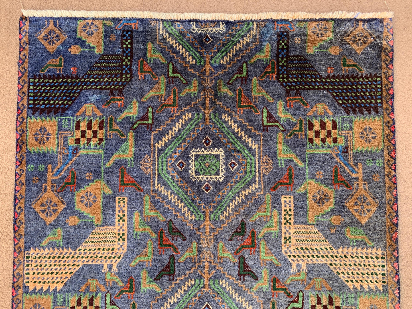 Pictorial Vintage Rug 3x4 ft Peacock Birds design Rug,