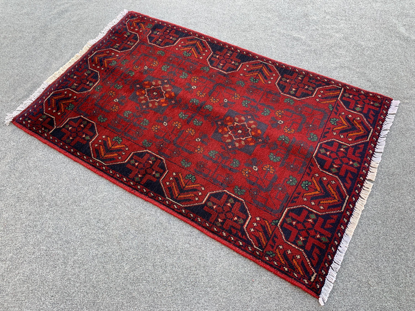 Navy Red Bukhara Rug 3x4 ft Khal Muhammadi design Rug,