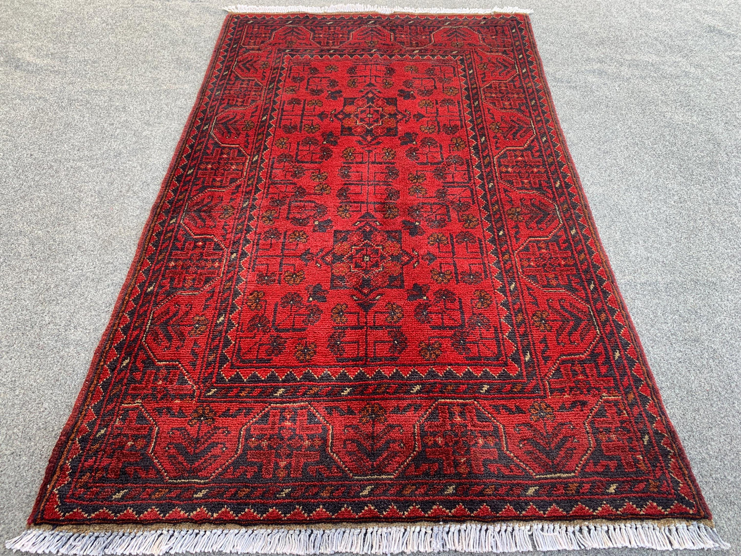 3x4 ft Red Bukhara Rug Handmade Afghan Wool Rug,