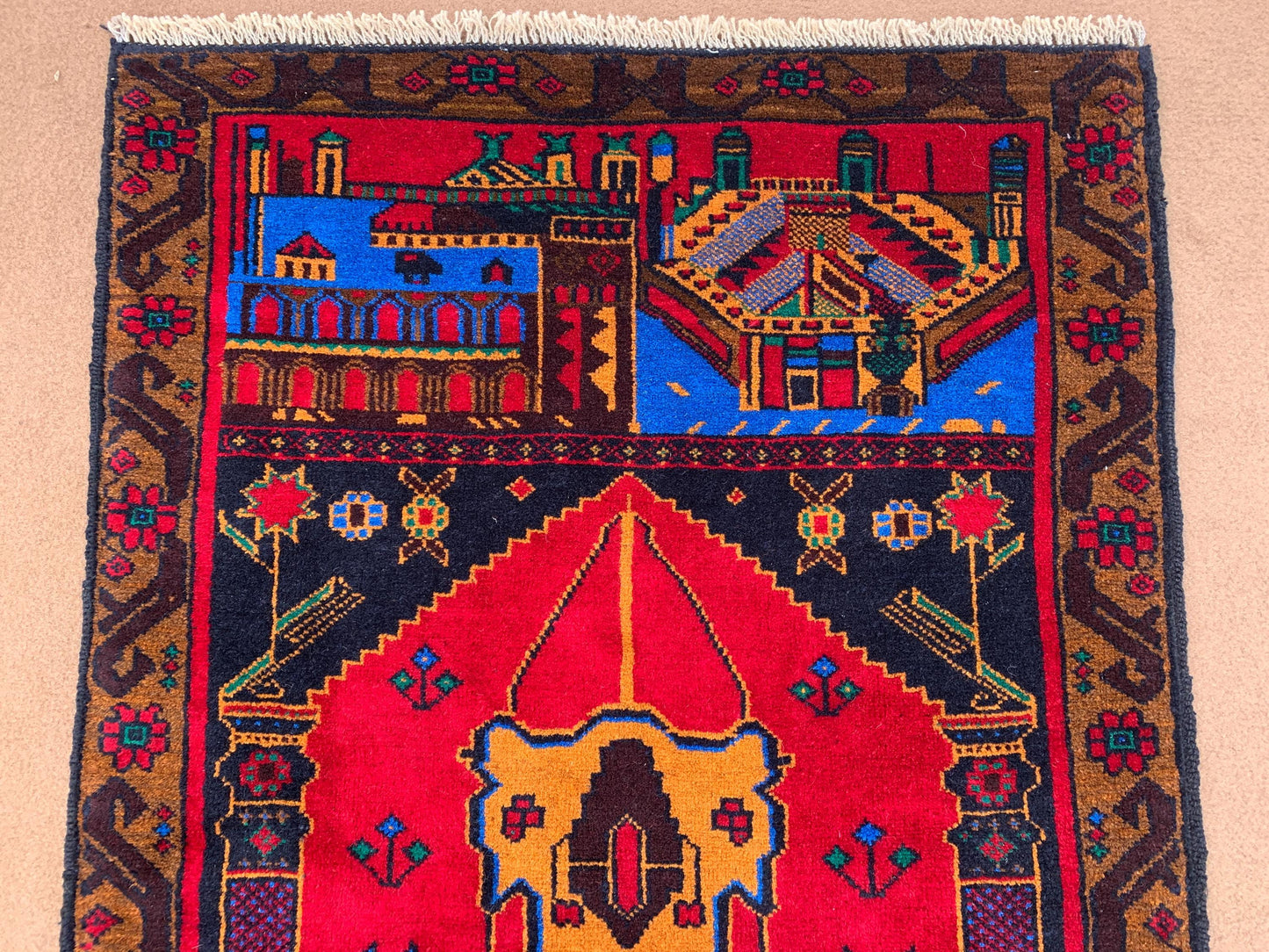 3x5 ft Red Vintage Prayer Rug Handmade Afghan Prayer Rug,