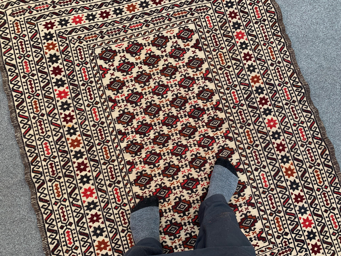 4x6 ft Beige Afghan Kilim Rug, Herati Sumak Kilim Rug,