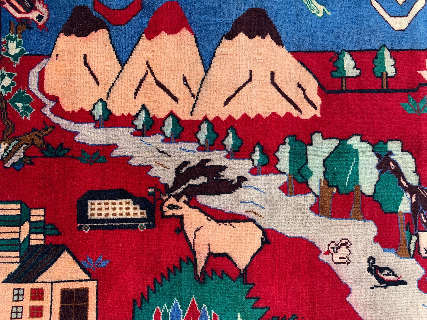 Pictorial Vintage Rug 3x4 ft Handmade Herati Baluchi Rug